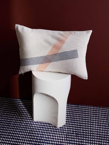 The Conran Shop Furrow Linen Cushion, Sage/Orange - view 2, Sage/Orange