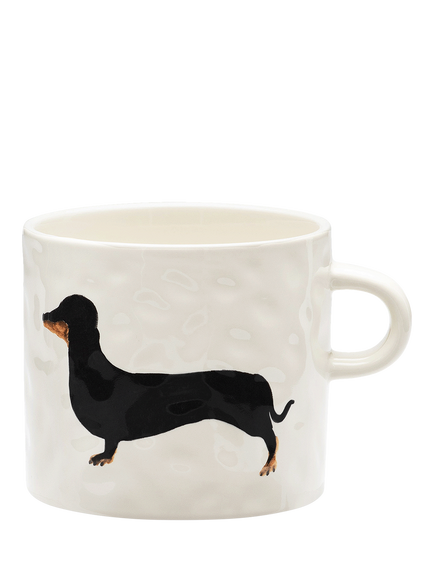 Anna + Nina Dachshund Stoneware Mug, 500ml, White, Multi