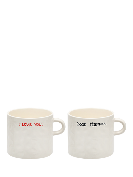 Anna + Nina Perfect Morning Stoneware Mugs, Set of 2, 500ml, White, Multi