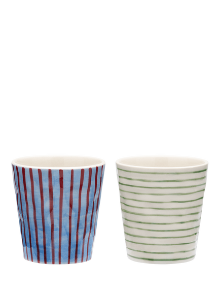 Anna + Nina Hand Painted Stripe Affair Coffee Cup, Set of 2, 200ml, Multi, Multi