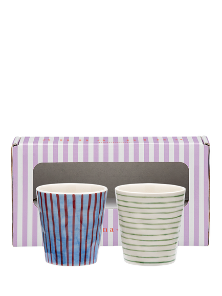 Anna + Nina Hand Painted Stripe Affair Coffee Cup, Set of 2, 200ml, Multi - view 2, Multi