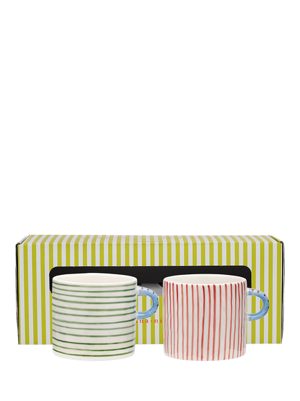 Anna + Nina Hand Painted Stripe Affair Stoneware Tea Mug, Set of 2, 500ml, Multi - view 2, Multi