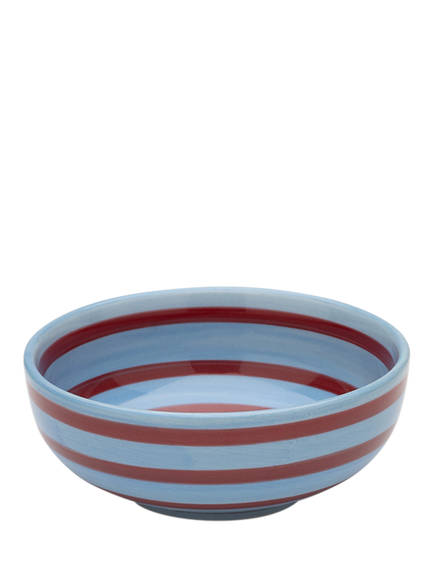 Anna + Nina Alfie Hand Painted Stripe Stoneware Tapas Bowl, 10cm, Blue/Red, Multi