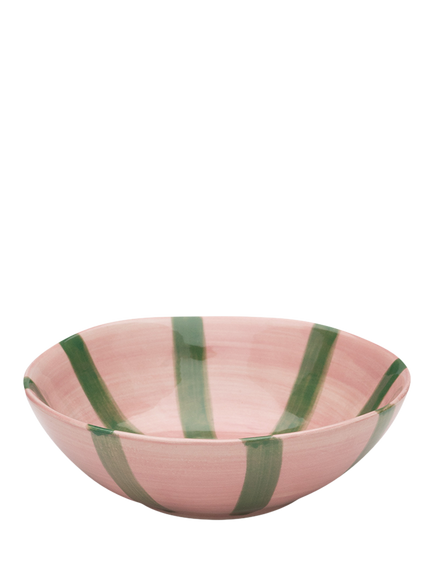 Anna + Nina Rosebud Hand Painted Stripe Stoneware Cereal Bowl, 14cm, Pink, Multi