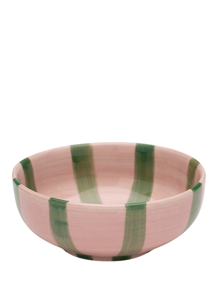 Anna + Nina Rosebud Hand Painted Stripe Stoneware Tapas Bowl, 14cm, Pink, Multi