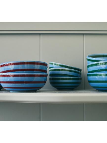 Anna + Nina Tide & Leaf Hand Painted Stripe Stoneware Cereal Bowl, 14cm, Blue - view 2, Multi