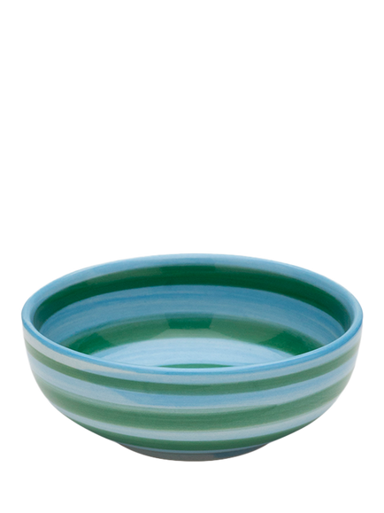 Anna + Nina Tide & Leaf Hand Painted Stripe Stoneware Tapas Bowl, 10cm, Blue, Multi