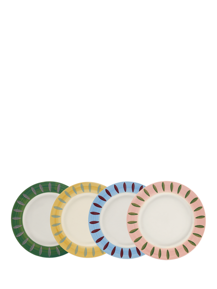 Anna + Nina Dreamy Hand Painted Stoneware Breakfast Plate, Set of 4, 22cm, Multi, Multi