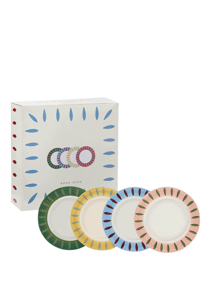 Anna + Nina Dreamy Hand Painted Stoneware Breakfast Plate, Set of 4, 22cm, Multi - view 2, Multi