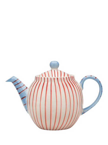 Anna + Nina Percy Hand Painted Stripe Stoneware Teapot, 500ml, Red/Blue, Multi