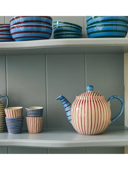 Anna + Nina Percy Hand Painted Stripe Stoneware Teapot, 500ml, Red/Blue - view 2, Multi