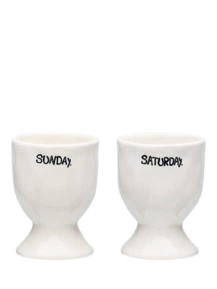 Anna + Nina Weekend Stoneware Egg Cup, Set of 2, White, Multi