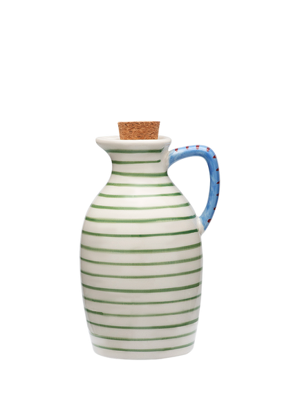 Anna + Nina Archie Hand Painted Stripe Stoneware Oil Dispenser, 400ml, Green, Multi