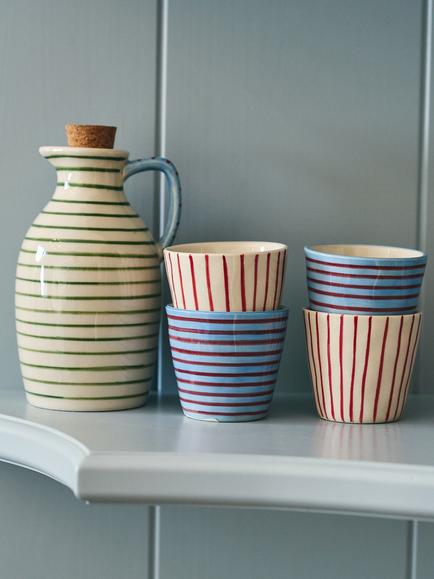 Anna + Nina Archie Hand Painted Stripe Stoneware Oil Dispenser, 400ml, Green - view 2, Multi