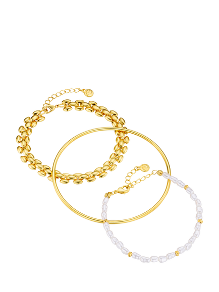 Orelia Pearl Bracelet Trio, Gold, Gold/White