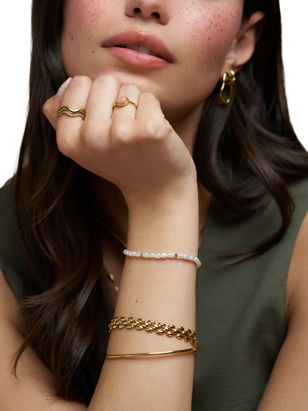 Orelia Pearl Bracelet Trio, Gold - view 2, Gold/White