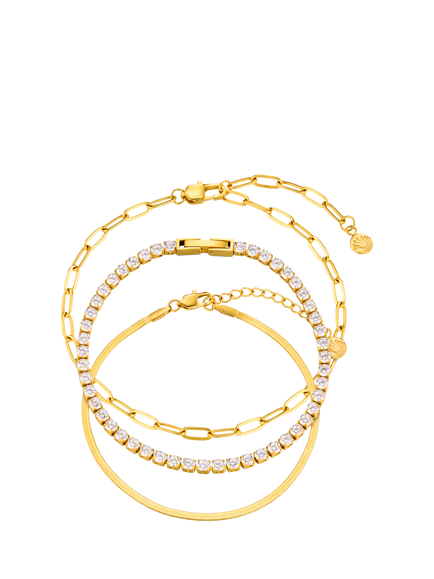 Orelia Luxe Waterproof Crystal Stacking Tennis Bracelet Set, Gold, Gold