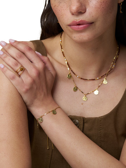 Orelia Molten Coin Charm Bracelet, Gold - view 2, Pale Gold