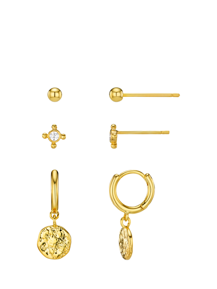 Orelia Stud and Hoop Stacking Earrings, Set of 3, Gold, Pale Gold