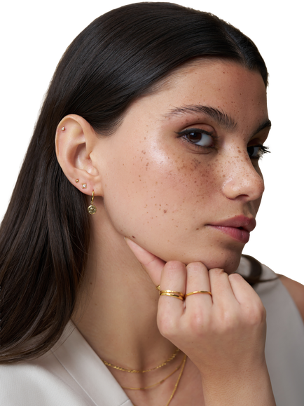 Orelia Stud and Hoop Stacking Earrings, Set of 3, Gold - view 2, Pale Gold