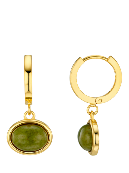 Orelia Jade Micro Hoop and Drop Earrings, Green/Gold, Gold/Green