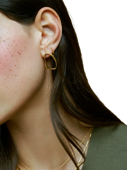 Orelia Oval Wave Hoop Earrings, Gold - view 2, Pale Gold