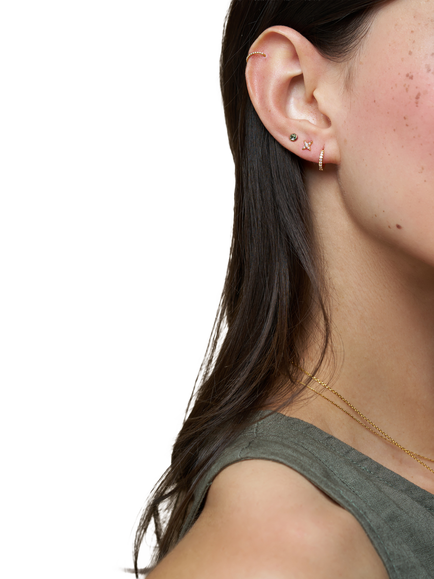 Orelia Cubic Zirconia Stud and Hoop Earrings, Set of 3, Gold - view 2, Green