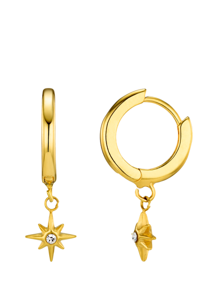 Orelia Luxe Waterproof Starburst Charm Waterproof Huggie Hoop Earrings, Gold, Pale Gold