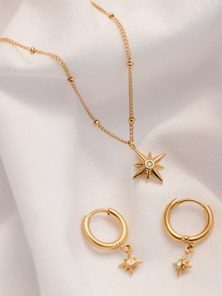 Orelia Luxe Waterproof Starburst Charm Waterproof Huggie Hoop Earrings, Gold - view 2, Pale Gold