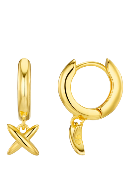 Orelia Cross Charm Polished Huggie Hoop Earrings, Gold, Gold