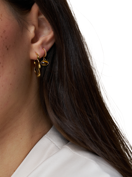 Orelia Tiger's Eve Pave Mini Hoop Drop Earrings, Brown/Gold - view 2, Gold/Brown