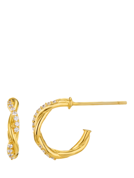 Orelia Twisted Crystal Pavé Micro Hoop Earrings, Gold, Gold