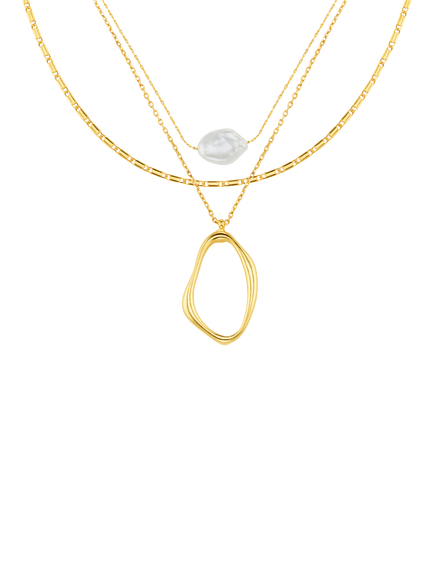 Orelia Multi Row Pearl and Chain Pendant Necklace, Gold, Pearl
