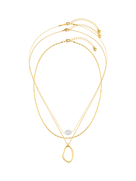 Orelia Multi Row Pearl and Chain Pendant Necklace, Gold - view 2, Pearl