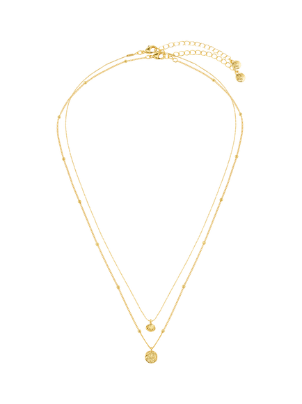 Orelia Dual Row Molten Coin and Mini Shell Charm Necklace, Gold - view 2, Pale Gold