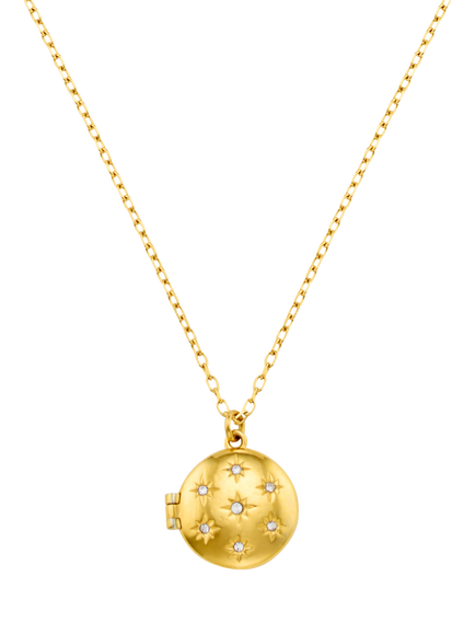 Orelia Luxe Waterproof Cubic Zirconia Starburst Locket Necklace, Gold, Gold