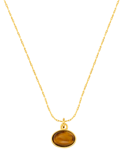 Orelia Tiger's Eye Pendant Necklace, Brown/Gold, Gold/Brown