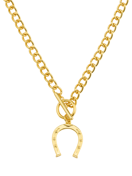 Orelia T-Bar Horseshoe Chain Necklace, Gold, Gold