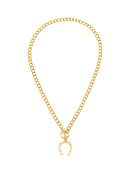 Orelia T-Bar Horseshoe Chain Necklace, Gold - view 2, Gold