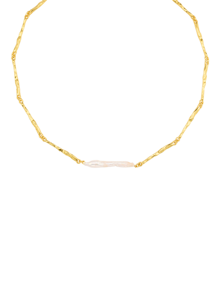Orelia Molten Pearl Bar Short Necklace, Gold, Pale Gold