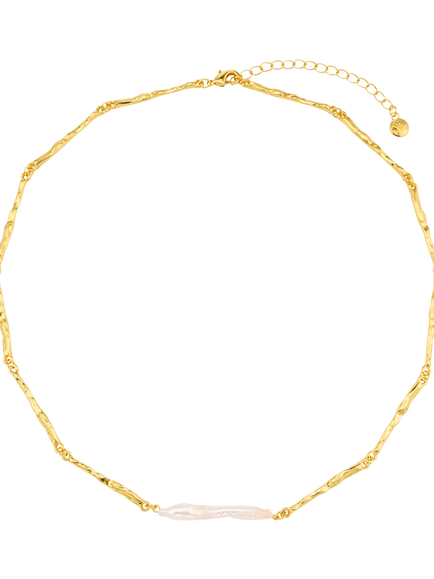 Orelia Molten Pearl Bar Short Necklace, Gold - view 2, Pale Gold
