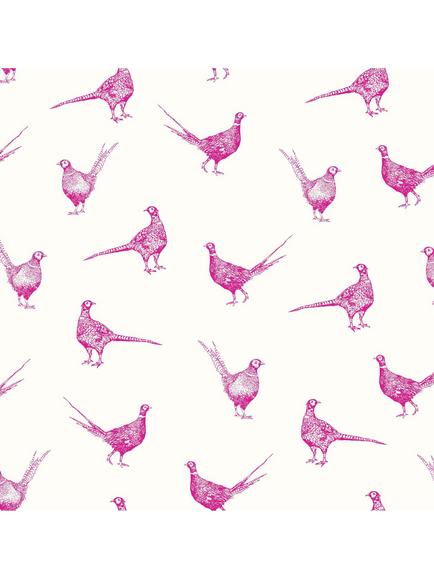 Joules Flirty Pheasants Wallpaper, Truly Pink, Truly Pink
