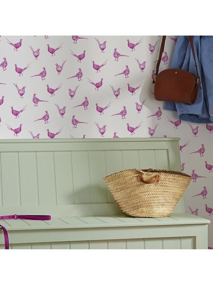 Joules Flirty Pheasants Wallpaper, Truly Pink - view 2, Truly Pink