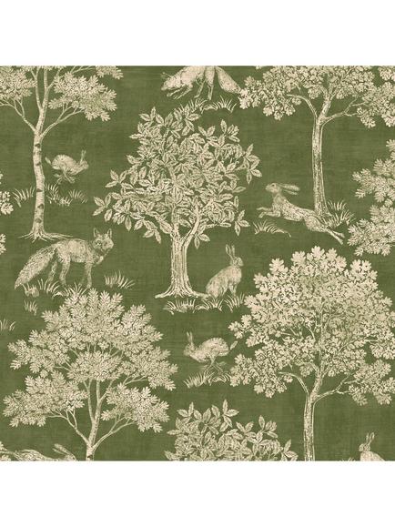 Joules Fox and Hare Wallpaper, Olive Green, Olive Green