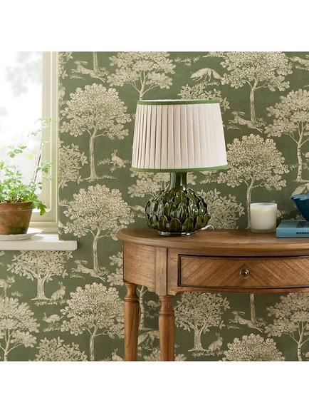 Joules Fox and Hare Wallpaper, Olive Green - view 2, Olive Green