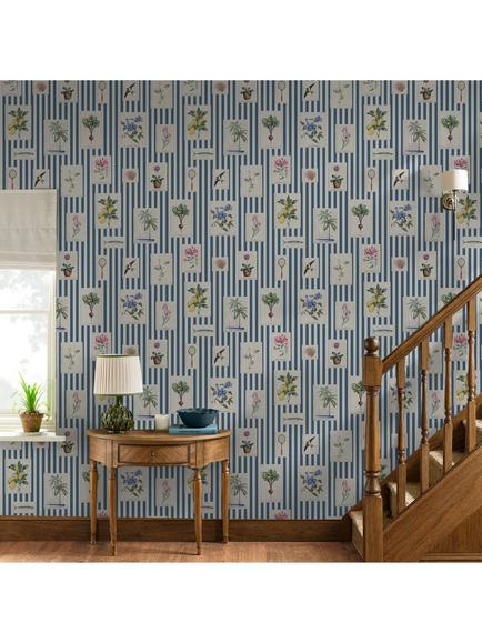 Joules Gallery Wall Stripe Wallpaper, Blue - view 2, Blue