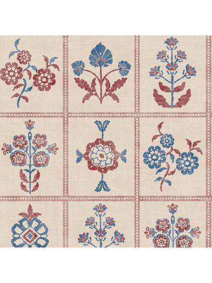 Joules Garden Floral Grid Wallpaper, Red & Blue