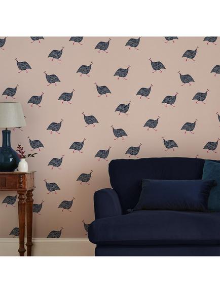Joules Guinea Fowl Wallpaper, Blush Pink - view 2, Blush Pink