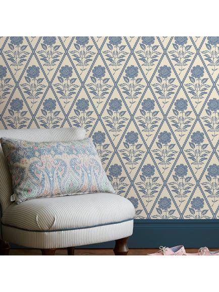 Joules Juliette Floral Print Wallpaper - view 2, Cream/Blue
