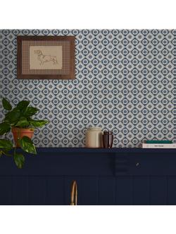 Joules Meadow Geo Wallpaper, Navy & Cream - view 2, Navy & Cream